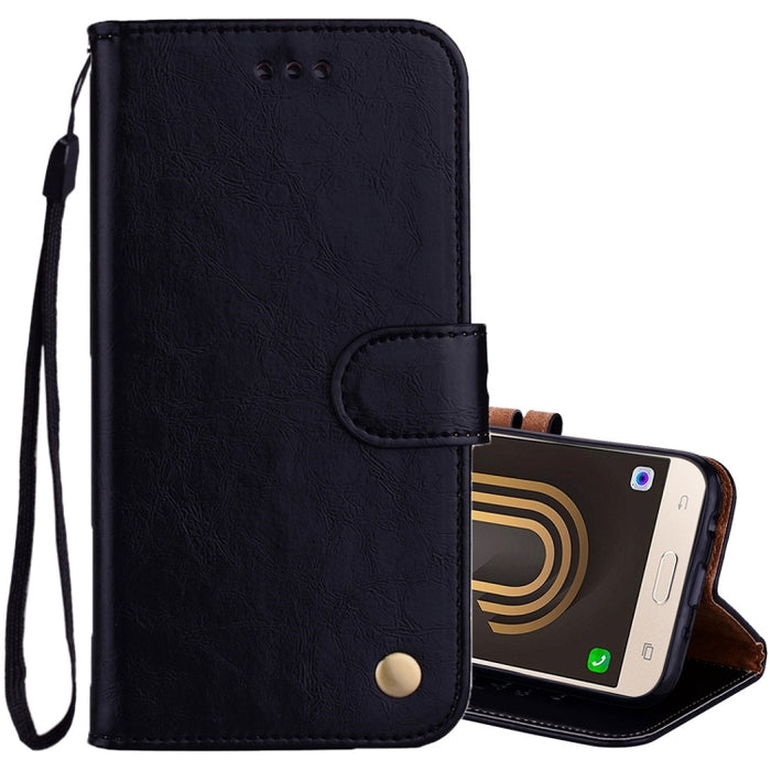 Para Samsung Galaxy J5 (2017) / J530 (versión UE) Funda de cuero con tapa horizontal con textura de cera de aceite de estilo empresarial con soporte, ranuras para tarjetas y billetera, para Galaxy J5 (2017) / J530 (versión UE)