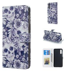 Skull and Flower Pattern 3D Horizontal Flip Leather Case for Galaxy A50, with Holder & Card Slots & Photo Frame & Wallet, Galaxy A50