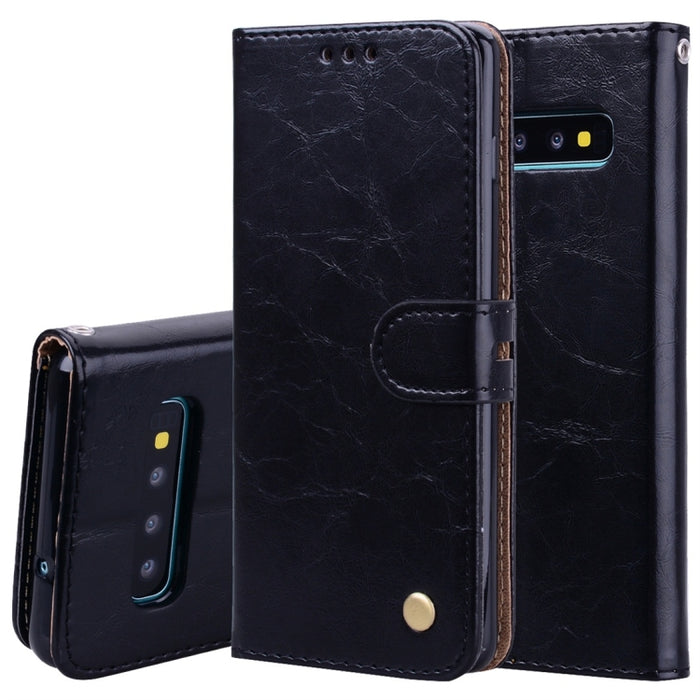 Horizontale Klapphülle aus Leder im Business-Stil mit Ölwachs-Textur für das Galaxy S10 Plus, mit Halter &amp; Kartenfächern &amp; Geldbörse, für das Galaxy S10 Plus