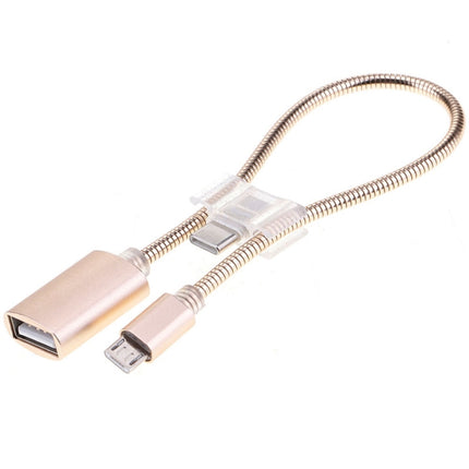 24cm 2A Micro USB to USB Aluminum Alloy Hose OTG Adapter Data Charging Cable with USB-C / Type-C Connector