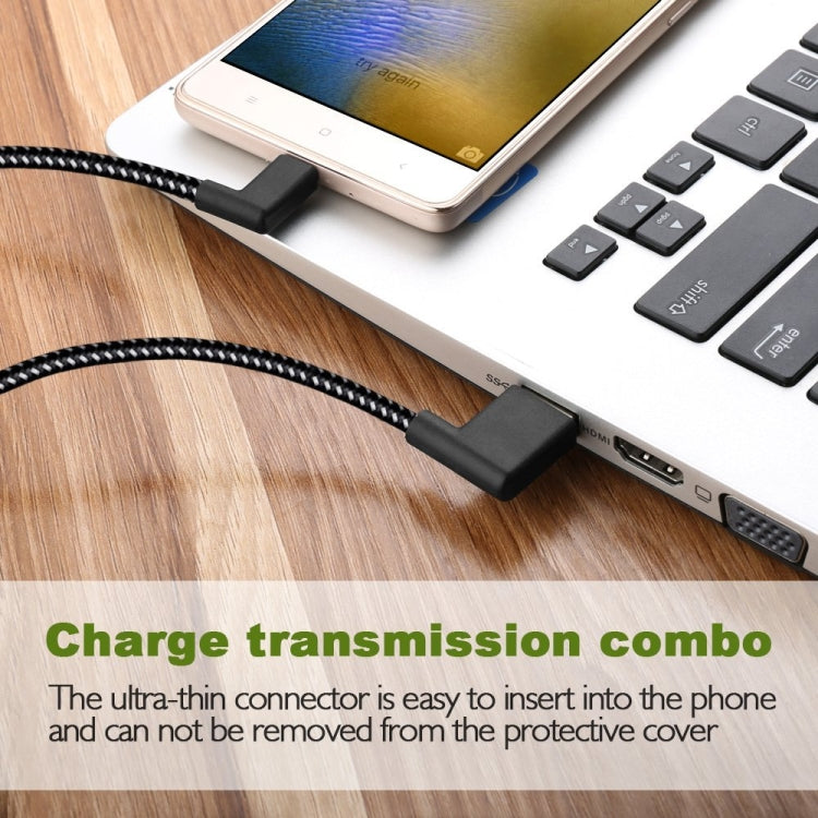 1m 2A USB to USB-C / Type-C Nylon Weave Style Double Elbow Data Sync Charging Cable