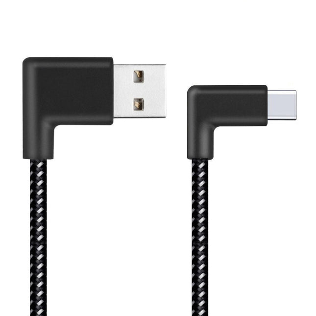 20cm 2A USB to USB-C / Type-C Nylon Weave Style Double Elbow Data Sync Charging Cable