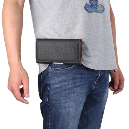 Männer Litchi Textur Tragbare Handy-Rückenschnalle Querärmelige Hüfttasche Ledertasche für Smartphones mit 6,3 Zoll oder weniger