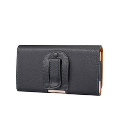 Men Litchi Texture Portable Mobile Phone Back Buckle Transverse Sleeve Waist Pack Leather Case for 6.3 Inch or Below Smartphones