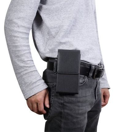 Estuche de cuero con textura de lichi para teléfono móvil portátil con hebilla trasera y manga vertical para la cintura para teléfonos inteligentes de 6,3 pulgadas o menos, textura de lichi de 6,3 pulgadas
