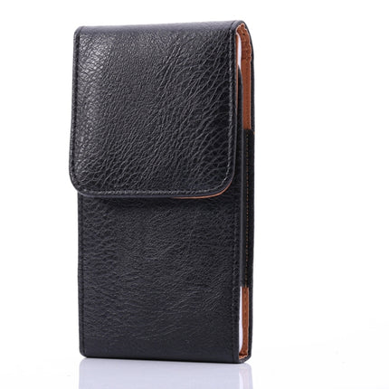 Estuche de cuero con textura de lichi para teléfono móvil portátil con hebilla trasera y manga vertical para la cintura para teléfonos inteligentes de 6,3 pulgadas o menos, textura de lichi de 6,3 pulgadas