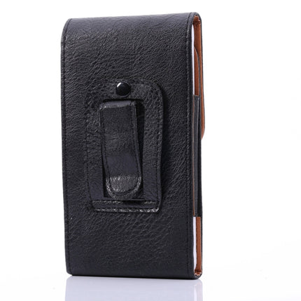Estuche de cuero con textura de lichi para teléfono móvil portátil con hebilla trasera y manga vertical para la cintura para teléfonos inteligentes de 6,3 pulgadas o menos, textura de lichi de 6,3 pulgadas