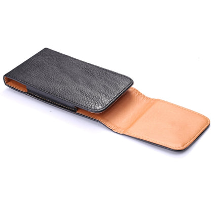 Estuche de cuero con textura de lichi para teléfono móvil portátil con hebilla trasera y manga vertical para la cintura para teléfonos inteligentes de 6,3 pulgadas o menos, textura de lichi de 6,3 pulgadas