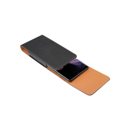 Estuche de cuero con textura de lichi para teléfono móvil portátil con hebilla trasera y manga vertical para la cintura para teléfonos inteligentes de 6,3 pulgadas o menos, textura de lichi de 6,3 pulgadas