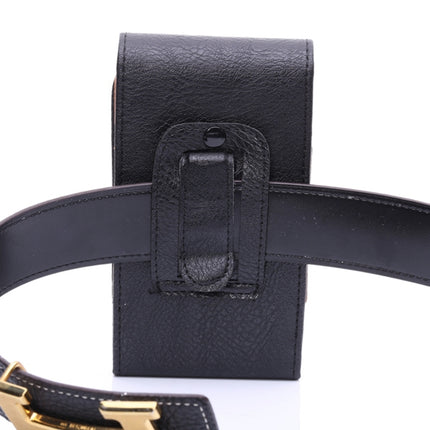 Estuche de cuero con textura de lichi para teléfono móvil portátil con hebilla trasera y manga vertical para la cintura para teléfonos inteligentes de 6,3 pulgadas o menos, textura de lichi de 6,3 pulgadas