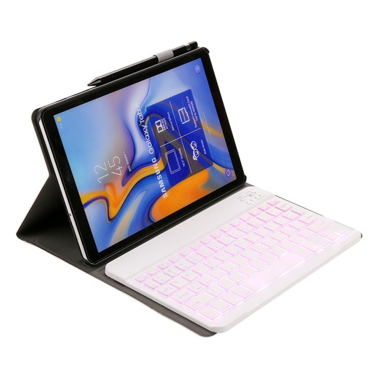 ST830S Bluetooth 3.0 Fine Wool Texture PU Leather ABS Detachable Seven-color Backlight Bluetooth Keyboard Leather Tablet Case for Samsung Galaxy Tab S4 10.5 inch T830 / T835, with Pen Slot & Holder