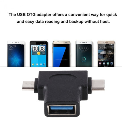Multi-function USB 3.0 Female & USB-C / Type-C Male & Micro USB Male T-shape OTG Adapter
