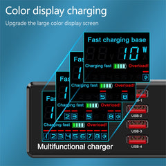 X9 9 in 1 QC 3.0 USB Interface + 6 USB Ports + PD 65W Ports + QI Wireless Fast Charging Multi-function Charger with LED Display, X9