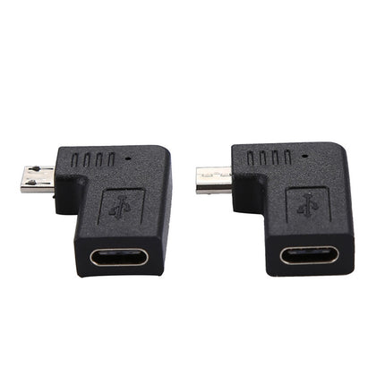 2 PCS USB-C / Type-C Female to Micro USB (Right / Left Angle) Male Elbow Adapter Converter