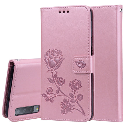 Horizontale Klapphülle aus PU-Leder mit Rosenprägung für Samsung Galaxy A7 (2018), mit Halter, Kartenfächern und Geldbörse, für Samsung Galaxy A7 (2018)