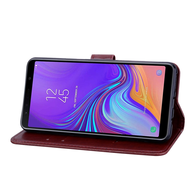 Horizontale Klapphülle aus PU-Leder mit Rosenprägung für Samsung Galaxy A7 (2018), mit Halter, Kartenfächern und Geldbörse, für Samsung Galaxy A7 (2018)