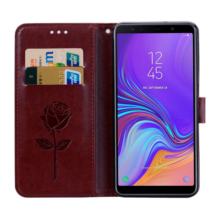 Horizontale Klapphülle aus PU-Leder mit Rosenprägung für Samsung Galaxy A7 (2018), mit Halter, Kartenfächern und Geldbörse, für Samsung Galaxy A7 (2018)