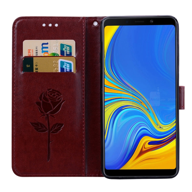 Horizontale Klapphülle aus PU-Leder mit Rosenprägung für Samsung Galaxy A9 (2018), mit Halter, Kartenfächern und Geldbörse, für Samsung Galaxy A9 (2018)