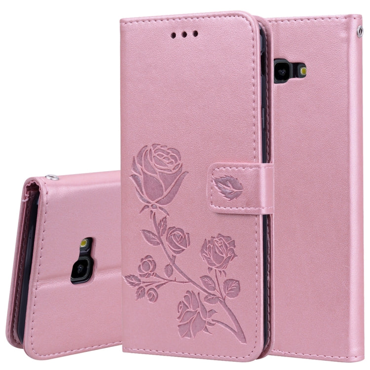 Horizontale Klapphülle aus PU-Leder mit Rosenprägung für Samsung Galaxy J4 Plus, mit Halter &amp; Kartenfächern &amp; Geldbörse, für Samsung Galaxy J4 Plus