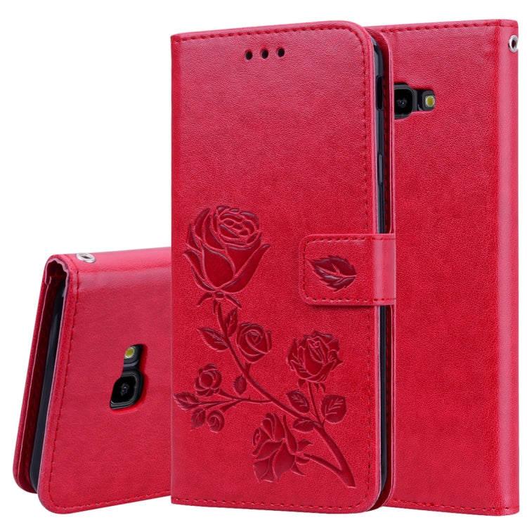 Horizontale Klapphülle aus PU-Leder mit Rosenprägung für Samsung Galaxy J4 Plus, mit Halter &amp; Kartenfächern &amp; Geldbörse, für Samsung Galaxy J4 Plus