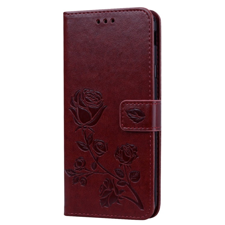 Horizontale Klapphülle aus PU-Leder mit Rosenprägung für Samsung Galaxy J4 Plus, mit Halter &amp; Kartenfächern &amp; Geldbörse, für Samsung Galaxy J4 Plus