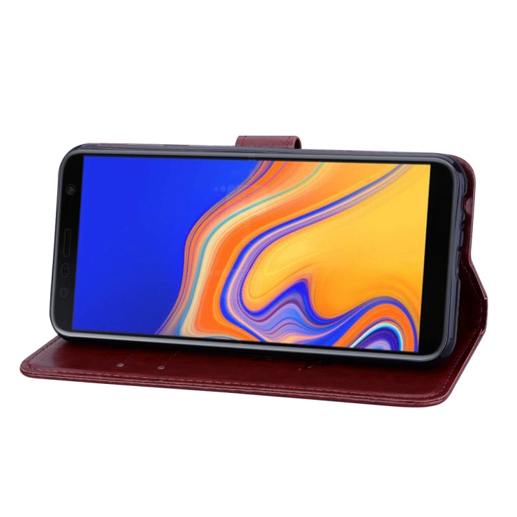 Horizontale Klapphülle aus PU-Leder mit Rosenprägung für Samsung Galaxy J4 Plus, mit Halter &amp; Kartenfächern &amp; Geldbörse, für Samsung Galaxy J4 Plus