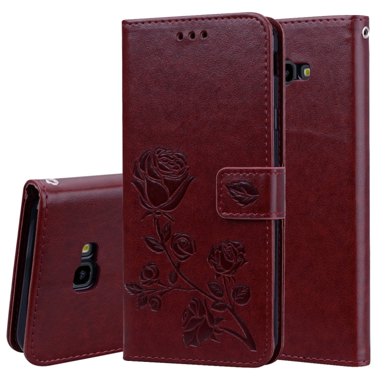 Horizontale Klapphülle aus PU-Leder mit Rosenprägung für Samsung Galaxy J4 Plus, mit Halter &amp; Kartenfächern &amp; Geldbörse, für Samsung Galaxy J4 Plus