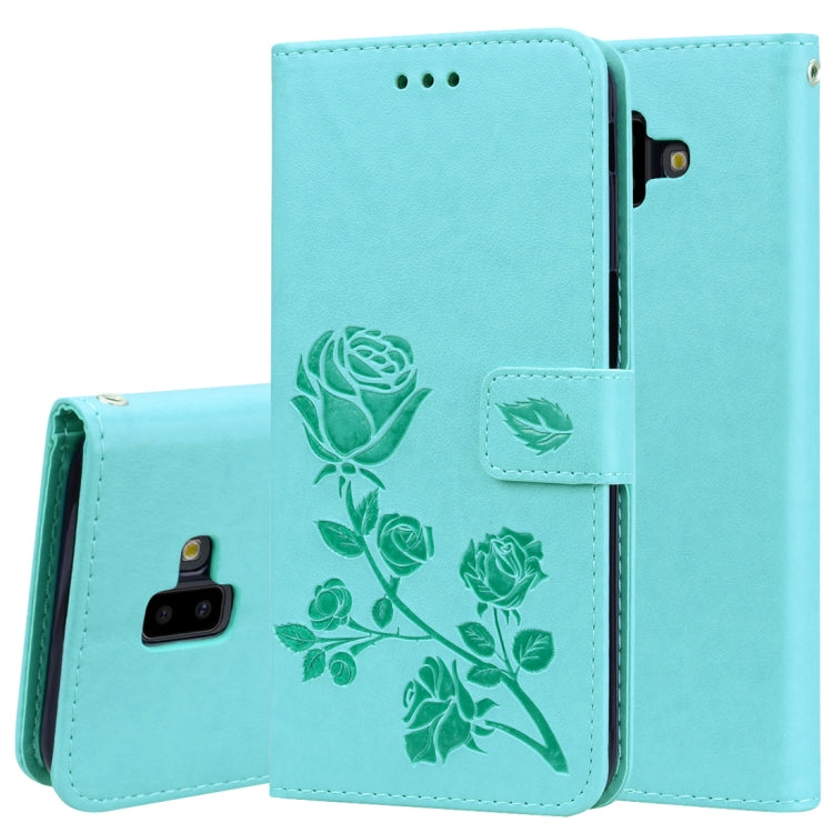 Horizontale Klapphülle aus PU-Leder mit Rosenprägung für Samsung Galaxy J6 Plus, mit Halter &amp; Kartenfächern &amp; Geldbörse, für Samsung Galaxy J6 Plus