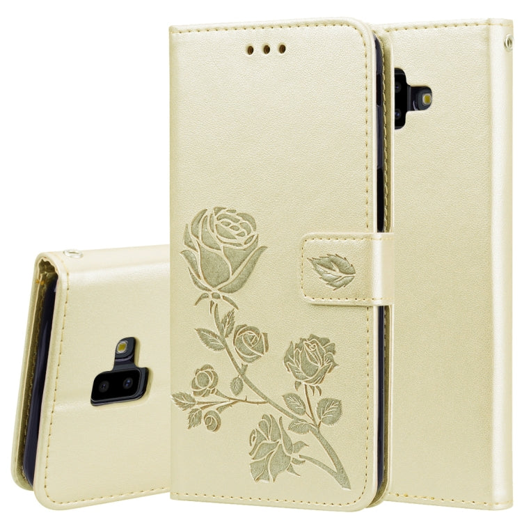 Horizontale Klapphülle aus PU-Leder mit Rosenprägung für Samsung Galaxy J6 Plus, mit Halter &amp; Kartenfächern &amp; Geldbörse, für Samsung Galaxy J6 Plus