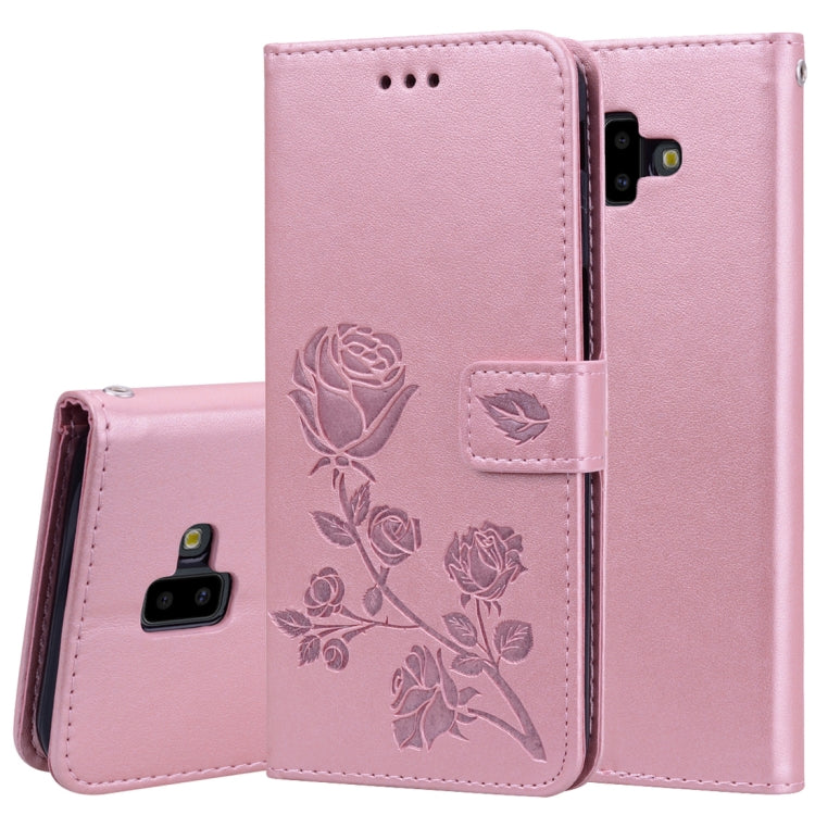 Horizontale Klapphülle aus PU-Leder mit Rosenprägung für Samsung Galaxy J6 Plus, mit Halter &amp; Kartenfächern &amp; Geldbörse, für Samsung Galaxy J6 Plus