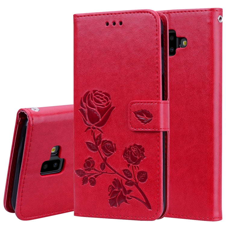 Horizontale Klapphülle aus PU-Leder mit Rosenprägung für Samsung Galaxy J6 Plus, mit Halter &amp; Kartenfächern &amp; Geldbörse, für Samsung Galaxy J6 Plus