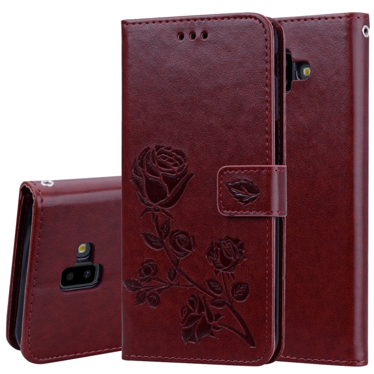 Horizontale Klapphülle aus PU-Leder mit Rosenprägung für Samsung Galaxy J6 Plus, mit Halter &amp; Kartenfächern &amp; Geldbörse, für Samsung Galaxy J6 Plus
