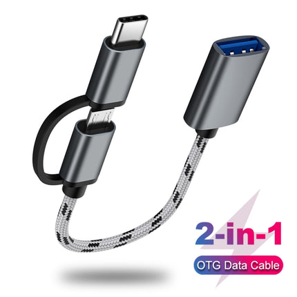 USB 3.0 Female to Micro USB + USB-C / Type-C Male Charging + Transmission OTG Nylon Braided Adapter Cable, Cable Length: 17cm