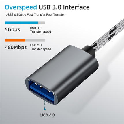 USB 3.0 Female to Micro USB + USB-C / Type-C Male Charging + Transmission OTG Nylon Braided Adapter Cable, Cable Length: 17cm