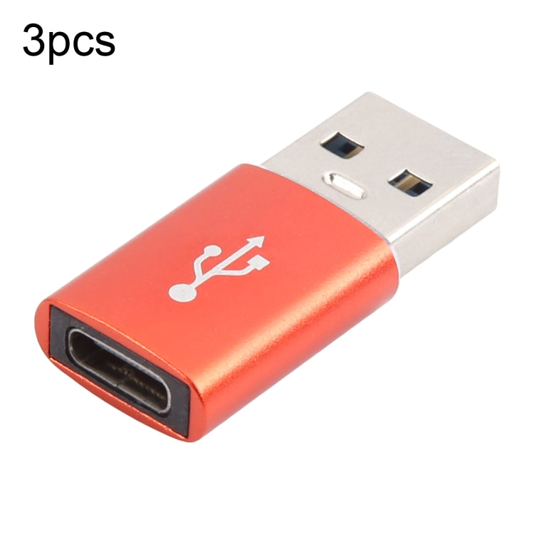 3 PCS USB-C / Type-C Female to USB 3.0 Male Aluminum Alloy Adapter, Support Charging & Transmission Data