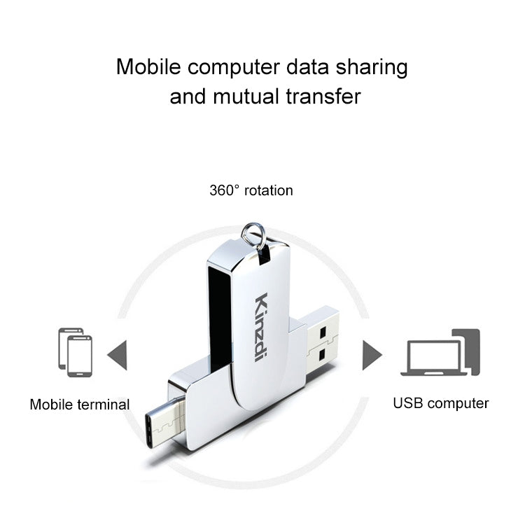 Kinzdi 256GB USB 3.0 + Type-C 3.0 Interface Metal Twister Flash Disk V11