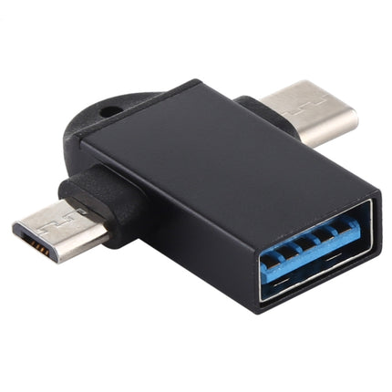 USB 3.0 Female to USB-C / Type-C Male + Micro USB Male Multi-function OTG Adapter with Sling Hole