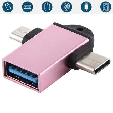 USB 3.0 Female to USB-C / Type-C Male + Micro USB Male Multi-function OTG Adapter with Sling Hole