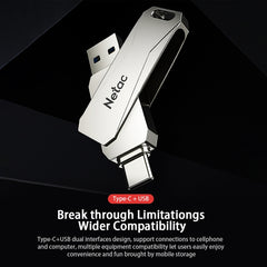 Netac U782C 128GB USB-C / Type-C + USB 3.0 360 Degrees Rotation Zinc Alloy Flash Drive OTG U Disk, 128GB