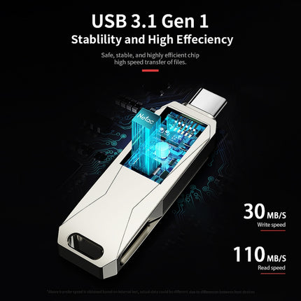 Netac U782C 128GB USB-C / Type-C + USB 3.0 360 Degrees Rotation Zinc Alloy Flash Drive OTG U Disk