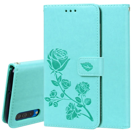 Funda de piel sintética con tapa horizontal con relieve de rosa para Galaxy A50, con soporte, ranuras para tarjetas y billetera, para Samsung Galaxy A50