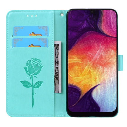 Funda de piel sintética con tapa horizontal con relieve de rosa para Galaxy A50, con soporte, ranuras para tarjetas y billetera, para Samsung Galaxy A50