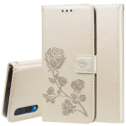 Funda de piel sintética con tapa horizontal con relieve de rosa para Galaxy A50, con soporte, ranuras para tarjetas y billetera, para Samsung Galaxy A50
