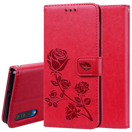 Funda de piel sintética con tapa horizontal con relieve de rosa para Galaxy A50, con soporte, ranuras para tarjetas y billetera, para Samsung Galaxy A50