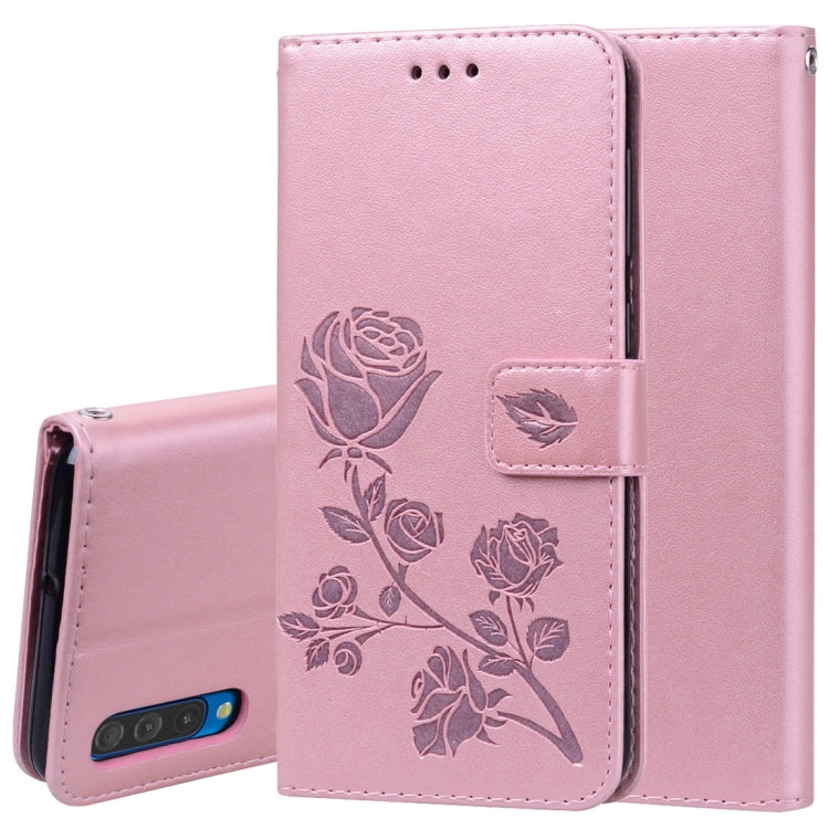 Horizontale Klapphülle aus PU-Leder mit Rosenprägung für das Galaxy A50, mit Halter &amp; Kartenfächern &amp; Geldbörse, für Samsung Galaxy A50