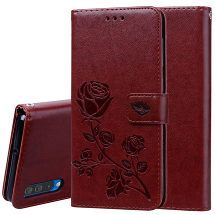 Funda de piel sintética con tapa horizontal con relieve de rosa para Galaxy A50, con soporte, ranuras para tarjetas y billetera, para Samsung Galaxy A50