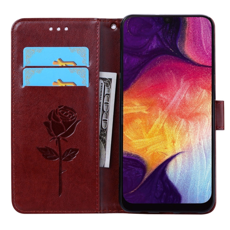 Horizontale Klapphülle aus PU-Leder mit Rosenprägung für das Galaxy A50, mit Halter &amp; Kartenfächern &amp; Geldbörse, für Samsung Galaxy A50