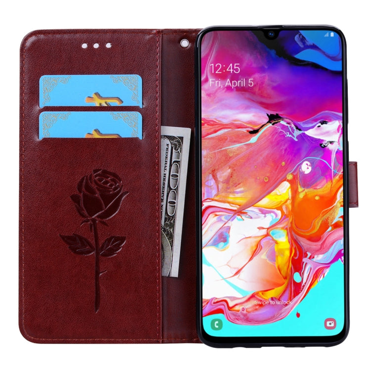Horizontale Klapphülle aus PU-Leder mit Rosenprägung für das Galaxy A70, mit Halter &amp; Kartenfächern &amp; Geldbörse, für Samsung Galaxy A70