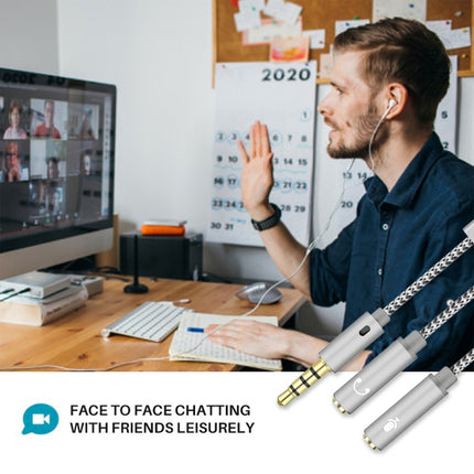 HY191 2 in 1 3.5mm Male to Microphone + Audio Female Braided Audio Cable, Length: 26cm, HY191