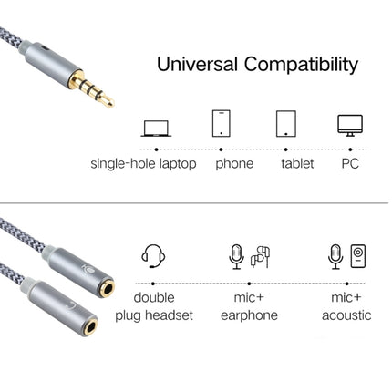 HY191 2 in 1 3.5mm Male to Microphone + Audio Female Braided Audio Cable, Length: 26cm, HY191